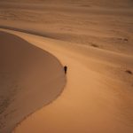 a lone person walking in the middle of a desert